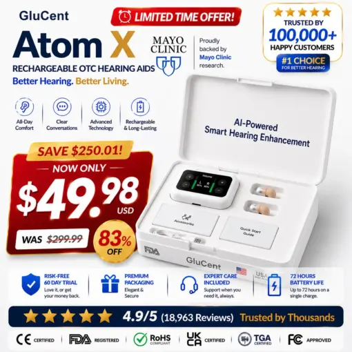 GluCent® Atom X Smart Hearing Aids — Hear Clearly, Feel Confident Again