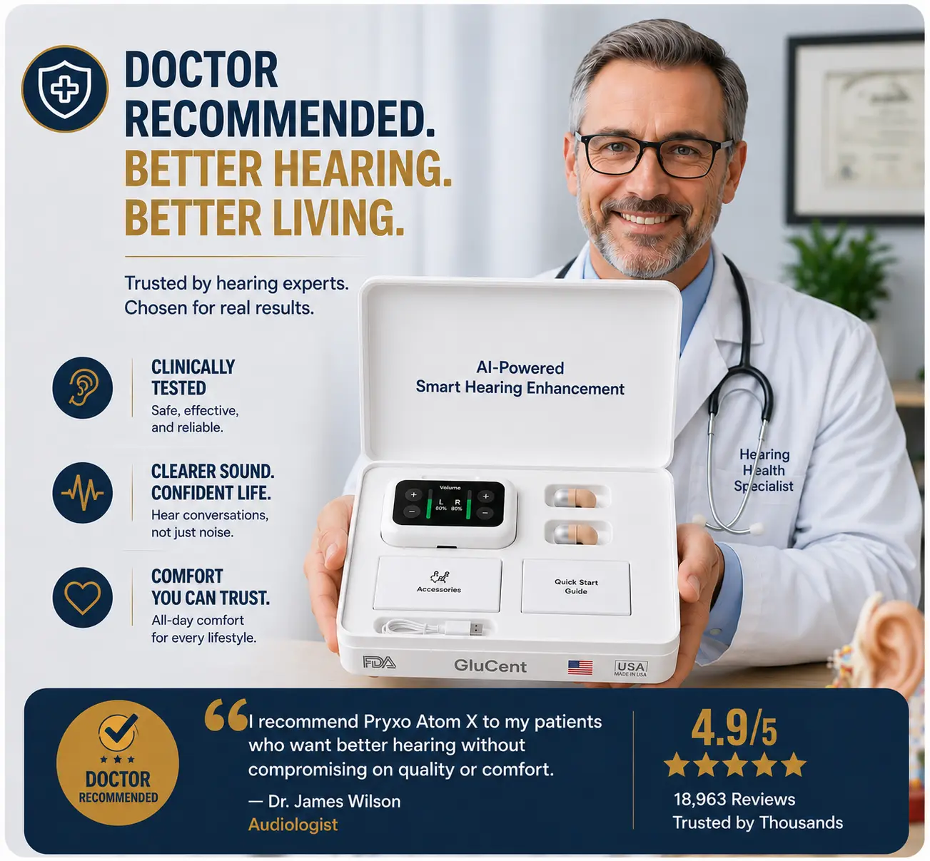 GluCent® Atom X Smart Hearing Aids — Hear Clearly, Feel Confident Again